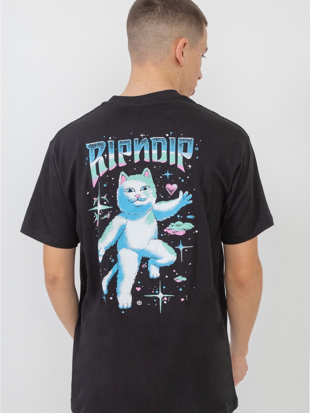 RIPNDIP Black Cat Graphic Tee - Blue & Pinko Space Cat
